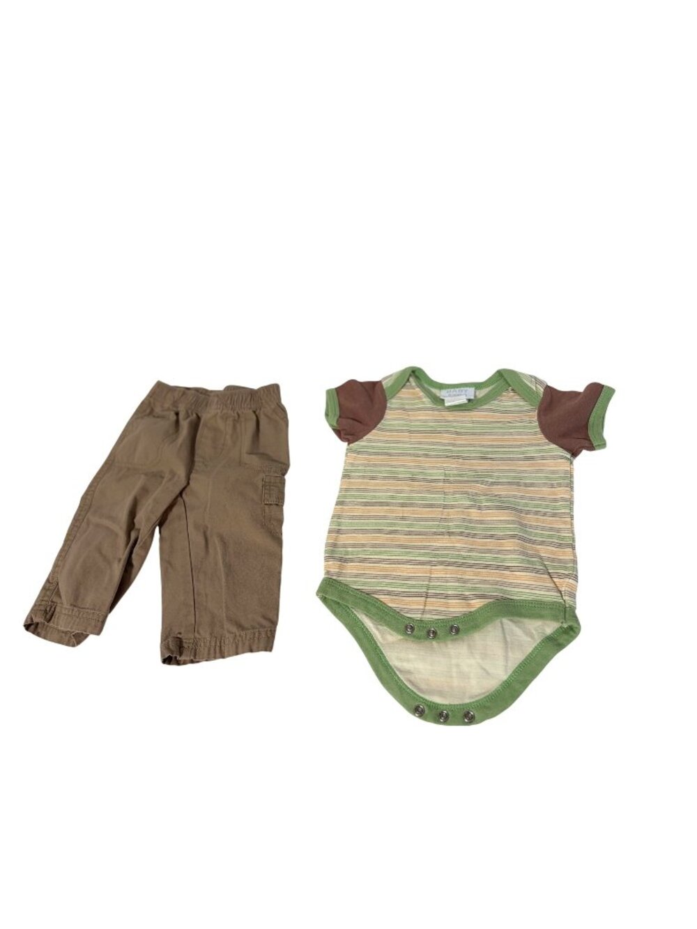 2 Piece Outfit boys infant baby 9 months Khaki pants striped long sleeve bodysu